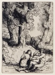 Adam wijst de troost van Eva af uit Paradise Lost van John Milton, een serie van 12 illustraties geëtst door William Strang
